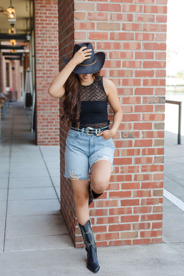 The Love Note Lace Mock Neck Tank Top
