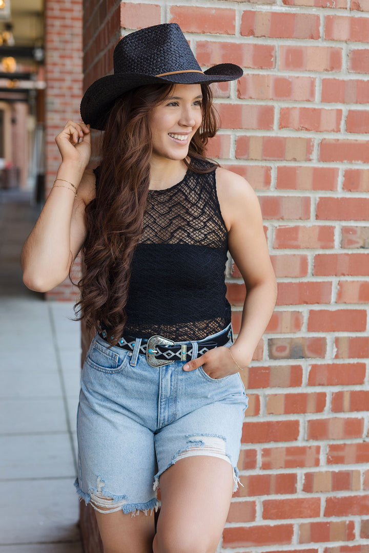 The Love Note Lace Mock Neck Tank Top