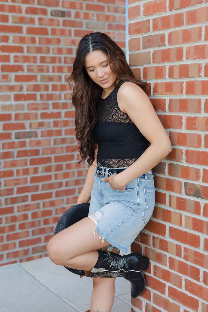 The Love Note Lace Mock Neck Tank Top