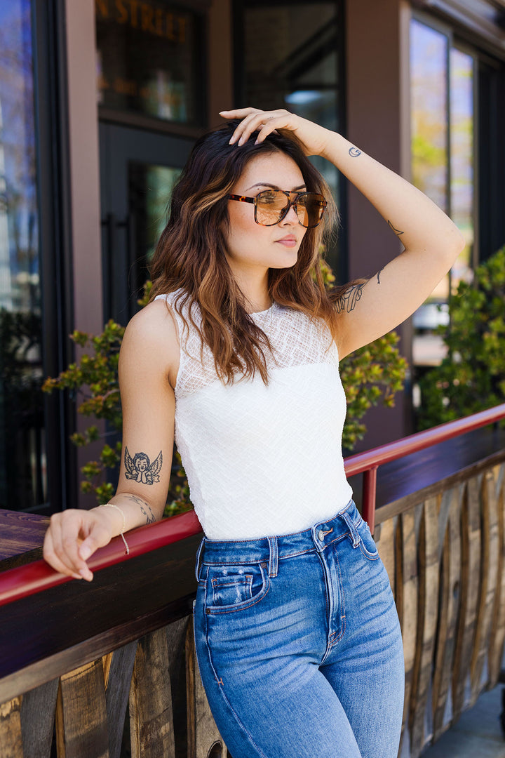 The Love Note Lace Mock Neck Tank Top