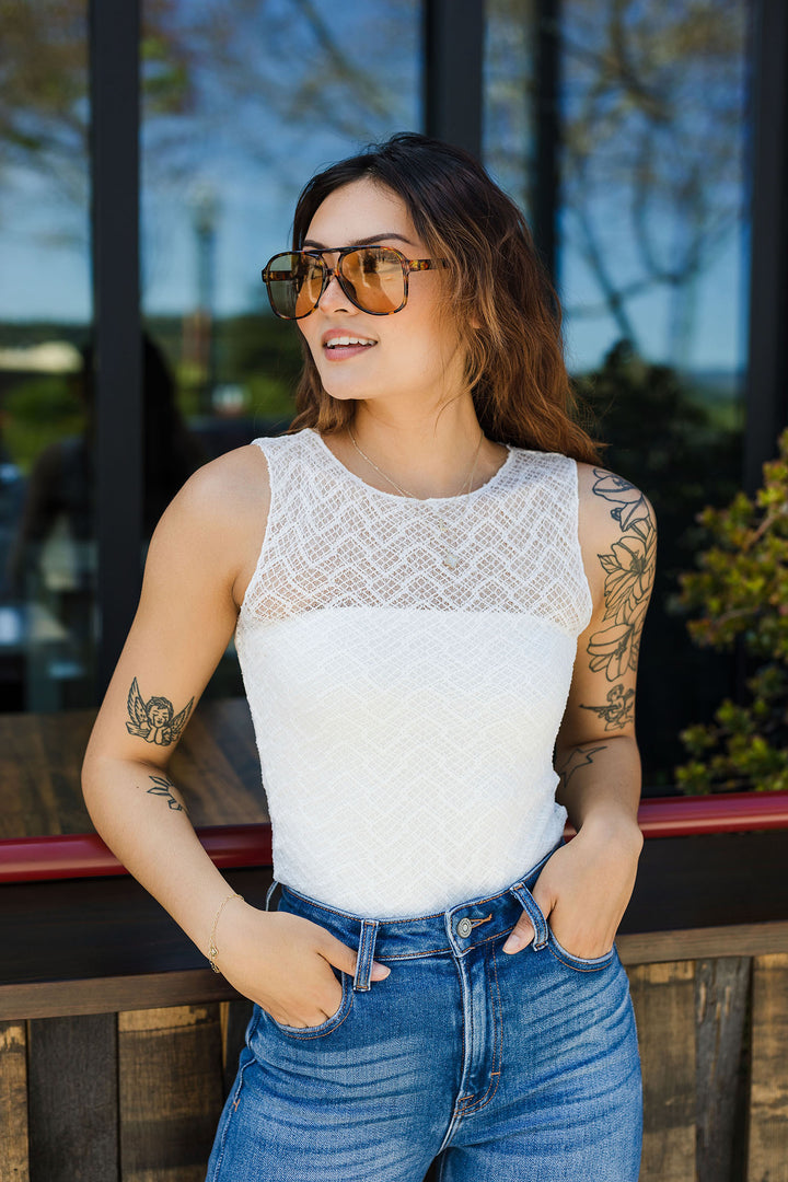 The Love Note Lace Mock Neck Tank Top