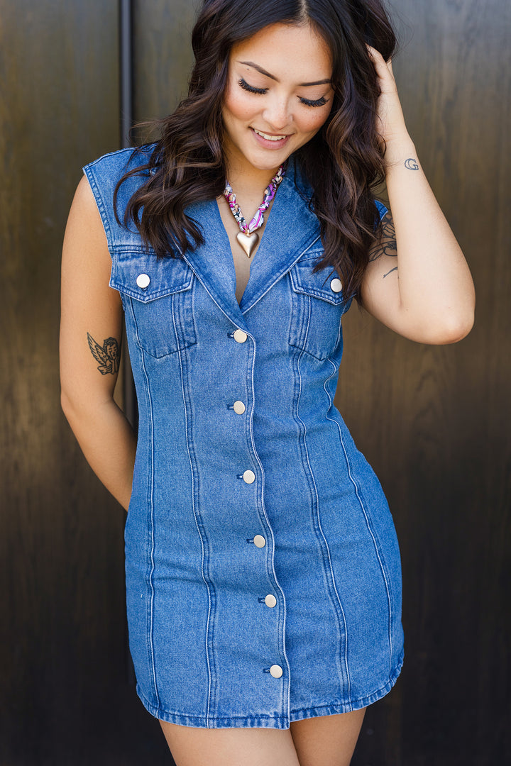 The Don't Call Me Baby Denim Mini Dress