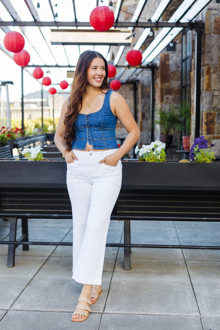 The Clean Slate White Wide Leg Cropped Jeans by Mica