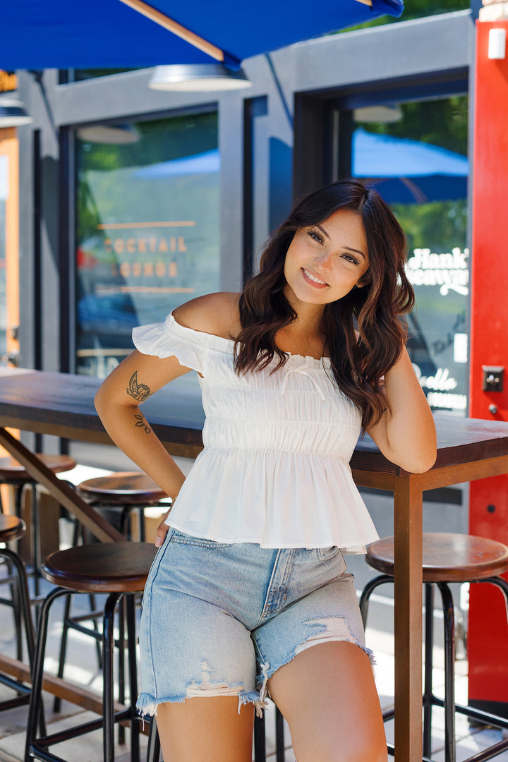 The Summers White Color Off the Shoulder Top