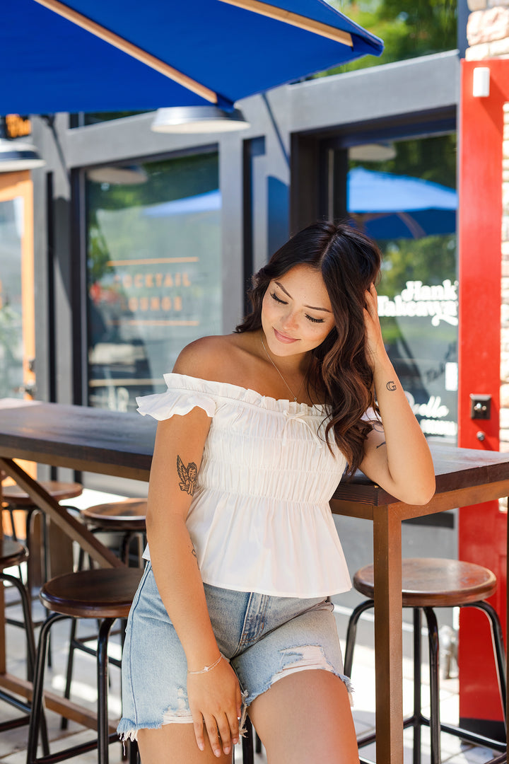 The Summers White Color Off the Shoulder Top