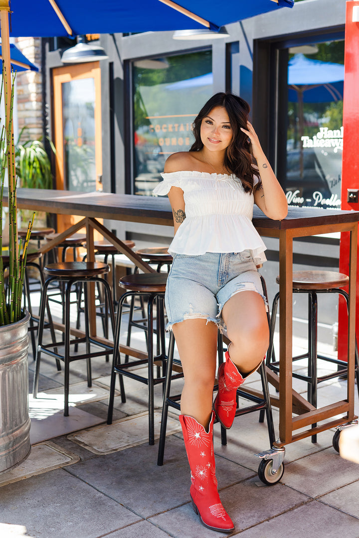 The Summers White Color Off the Shoulder Top
