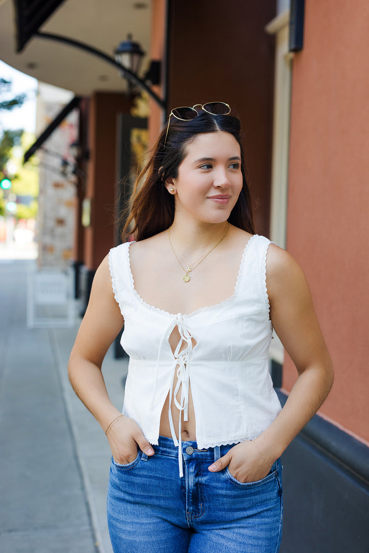 The Joshua Tree White Tie Front Top