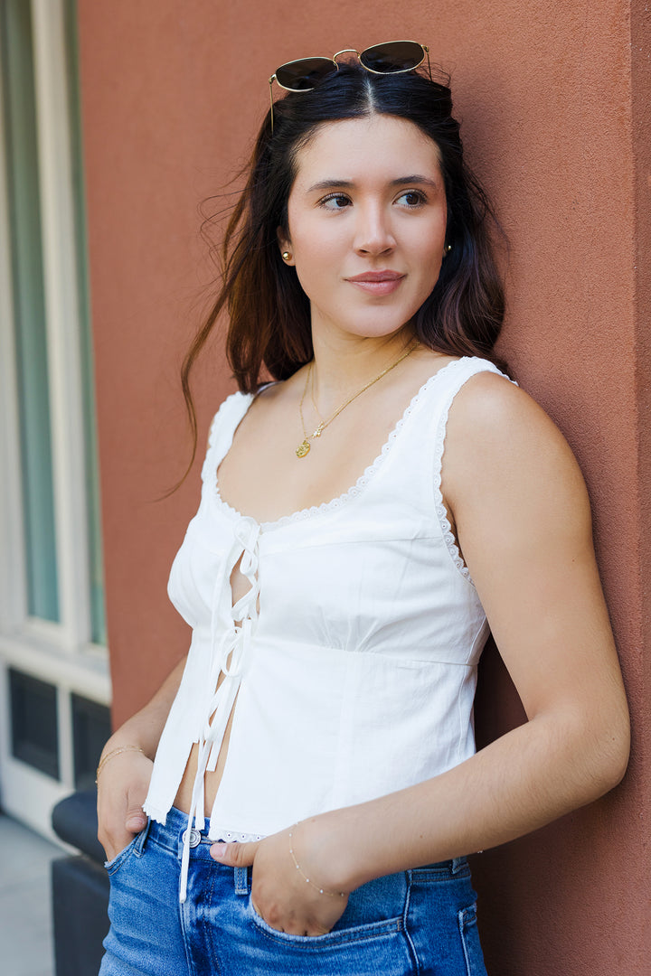 The Joshua Tree White Tie Front Top