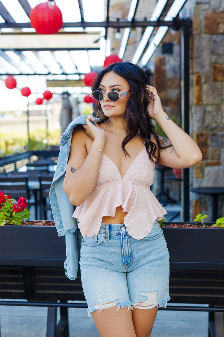 The High-low Ruffle Strapless Open Neck Crop Top