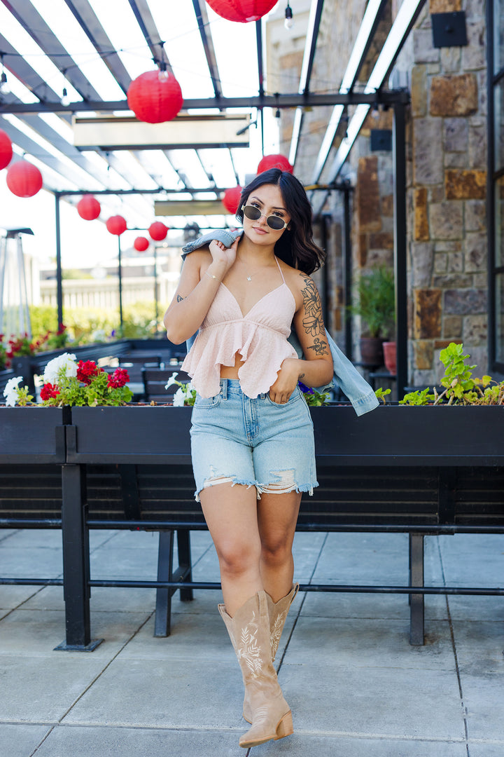 The High-low Ruffle Strapless Open Neck Crop Top
