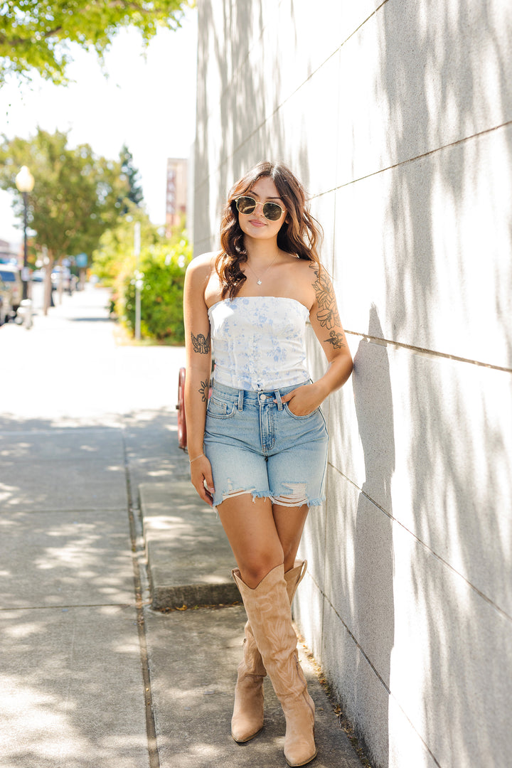 The Daina Floral Print Strapless Top