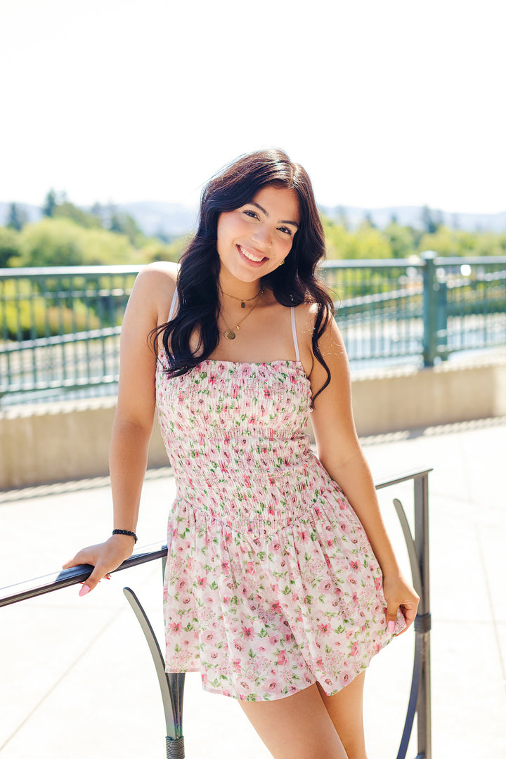 The Petal to the Metal Smocked Body High-low Mini Dress