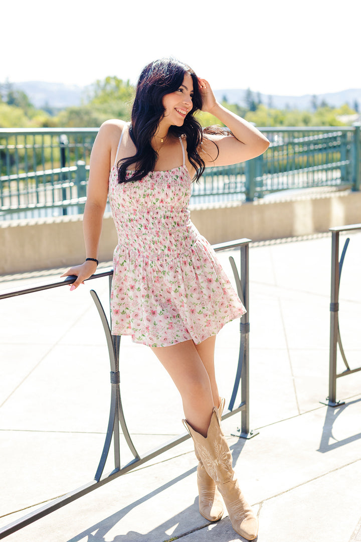 The Petal to the Metal Smocked Body High-low Mini Dress