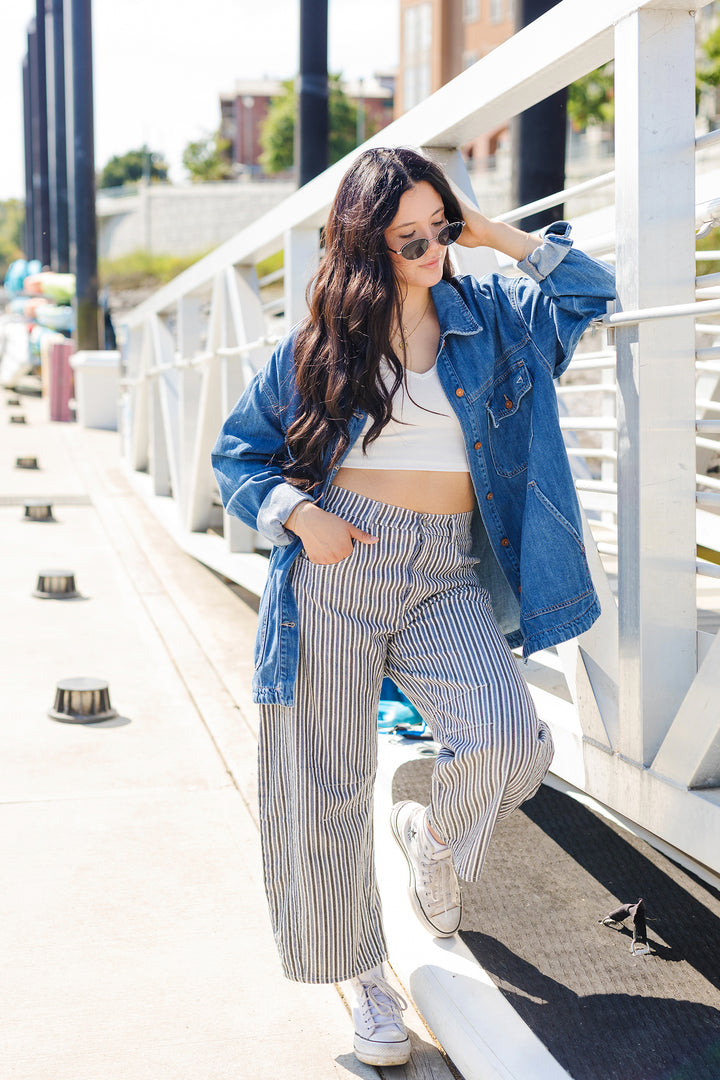 The Must Be The One Mineral Wash Striped Barrel Leg Jeans