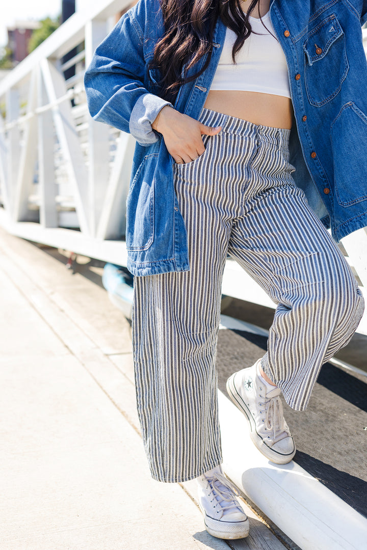 The Must Be The One Mineral Wash Striped Barrel Leg Jeans