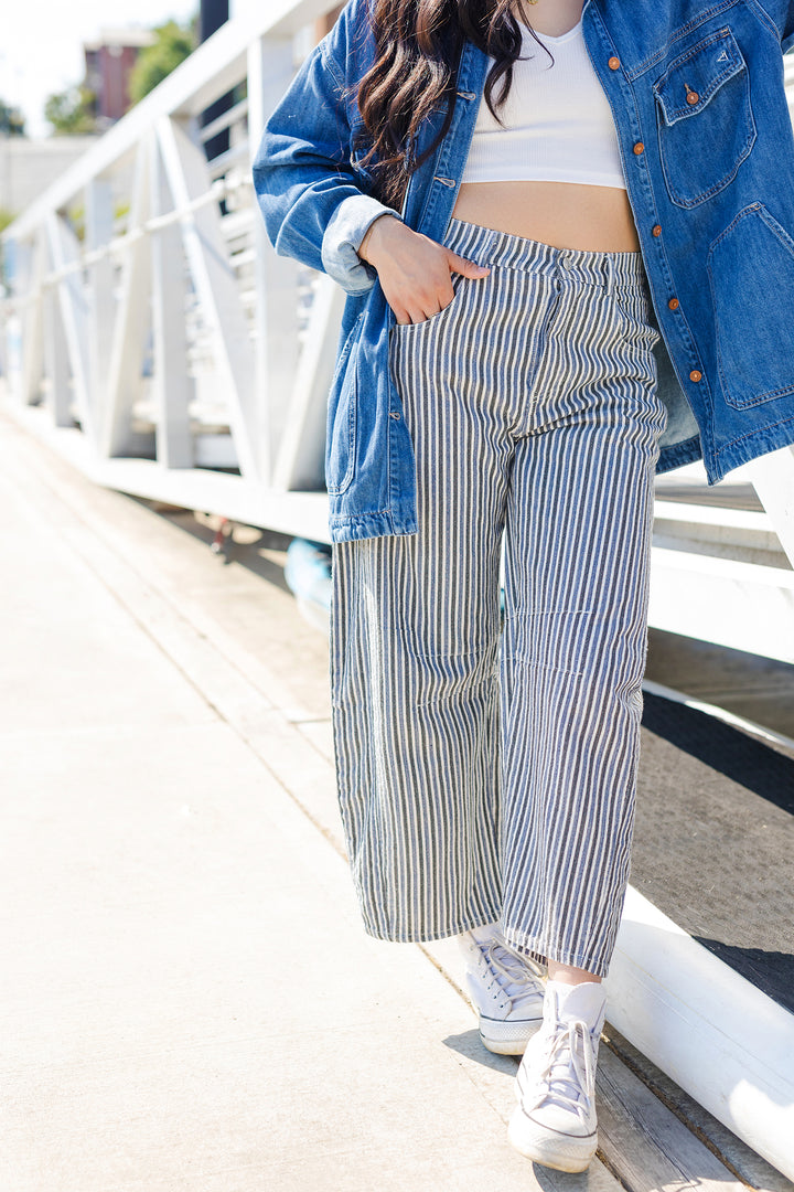 The Must Be The One Mineral Wash Striped Barrel Leg Jeans