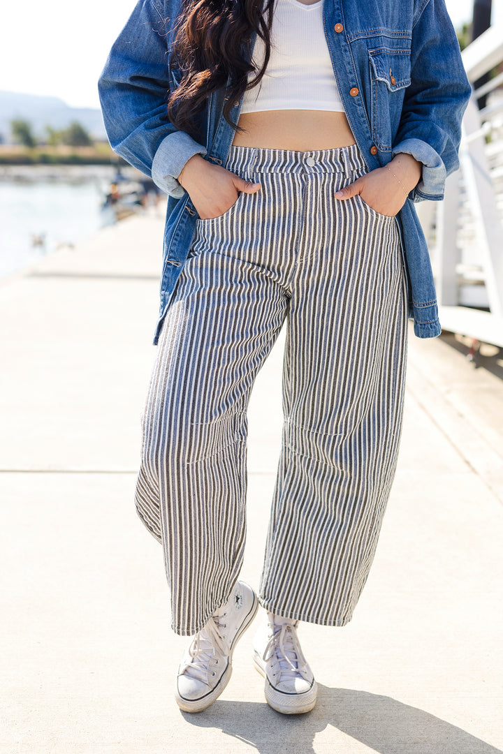 The Must Be The One Mineral Wash Striped Barrel Leg Jeans
