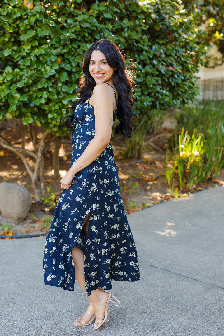 The Dancing In The Moonlight Blue Floral Maxi Dress
