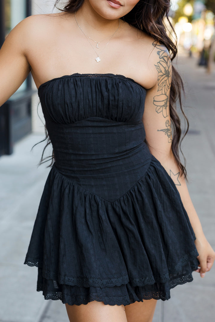 The Charlotte Black Strapless Mini Dress
