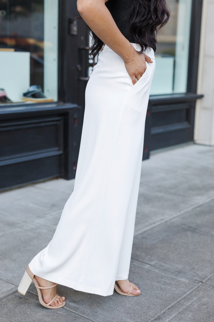 The Clocking You White Wide Leg Pants