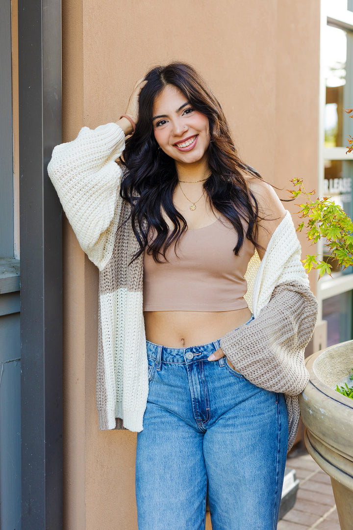 The Carly Color Block Long Sleeve Open Cardigan