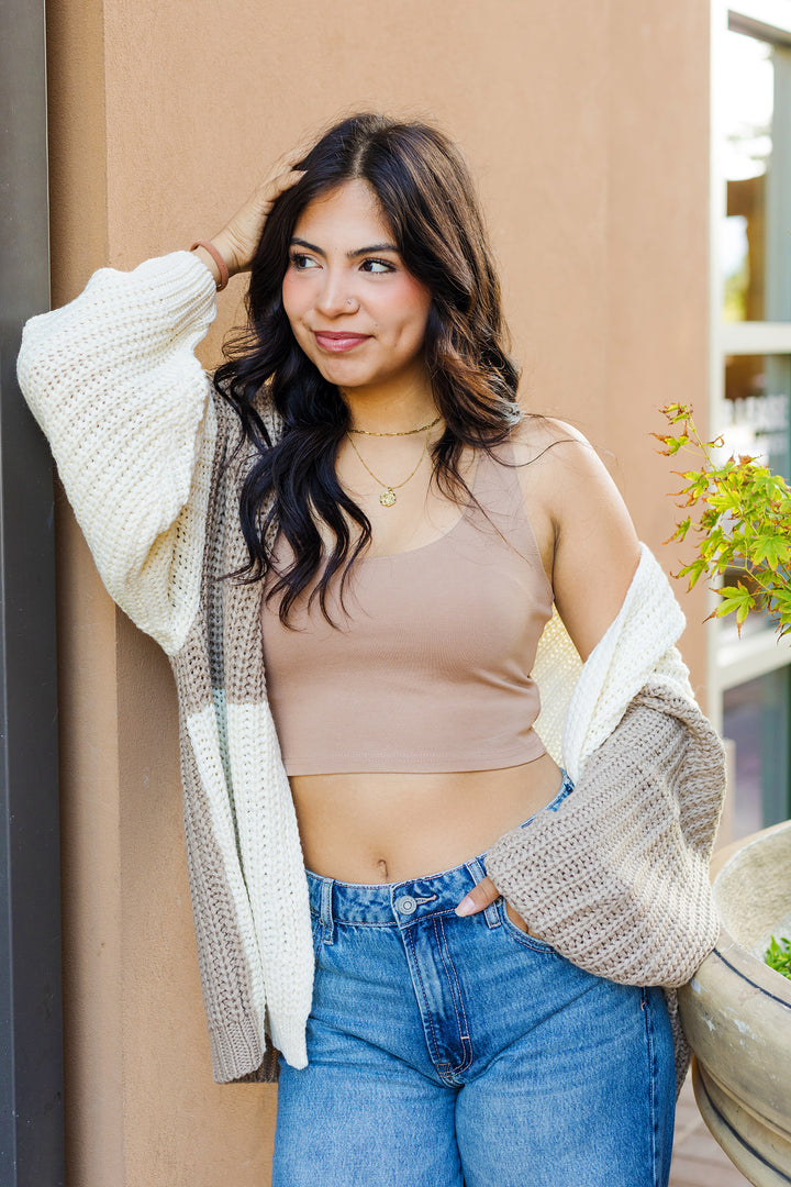 The Carly Color Block Long Sleeve Open Cardigan