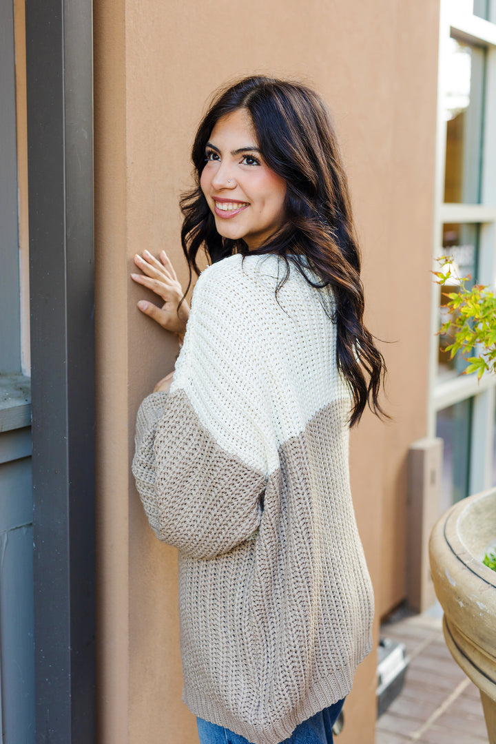 The Carly Color Block Long Sleeve Open Cardigan