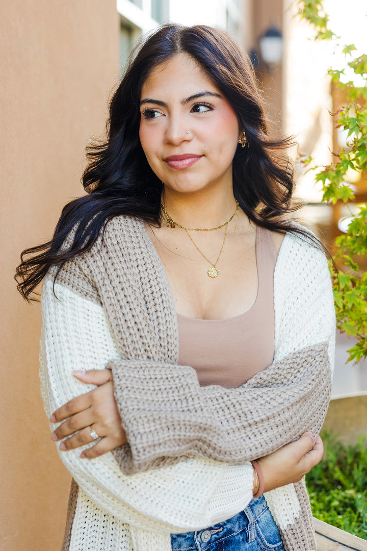 The Carly Color Block Long Sleeve Open Cardigan