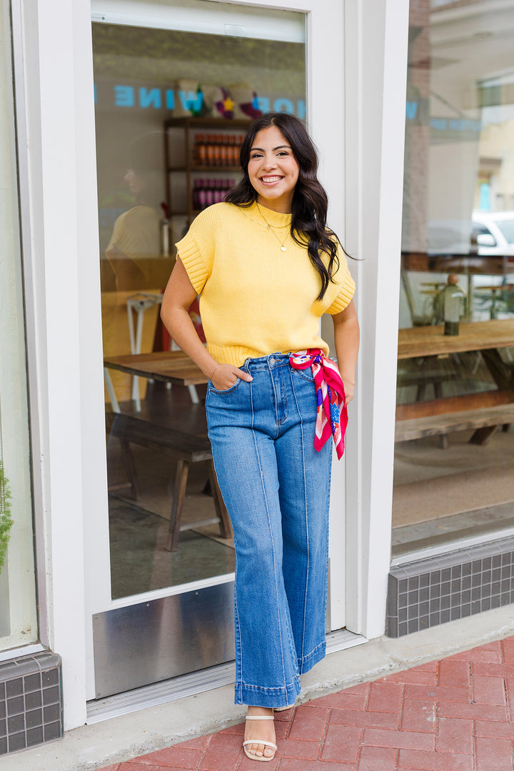 The Marlow Stretch High Rise Pin Tuck Wide Leg Jeans