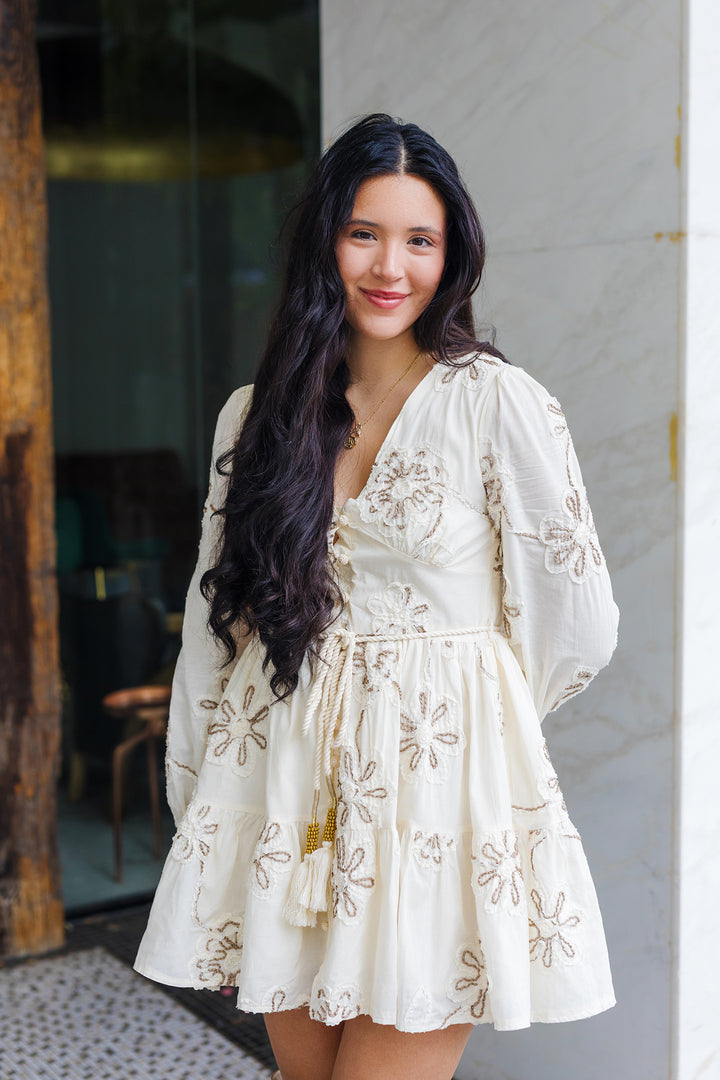The Petals and Promises Embroidered Mini Dress