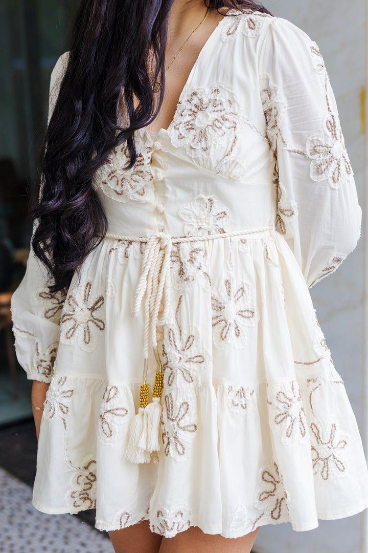 The Petals and Promises Embroidered Mini Dress