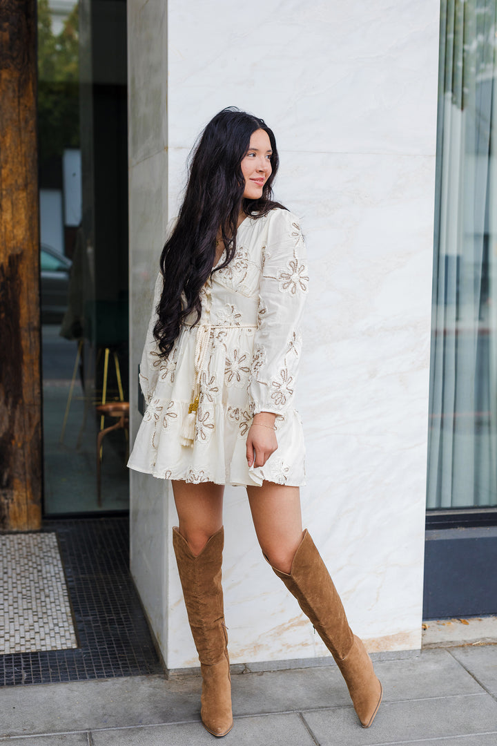 The Petals and Promises Embroidered Mini Dress