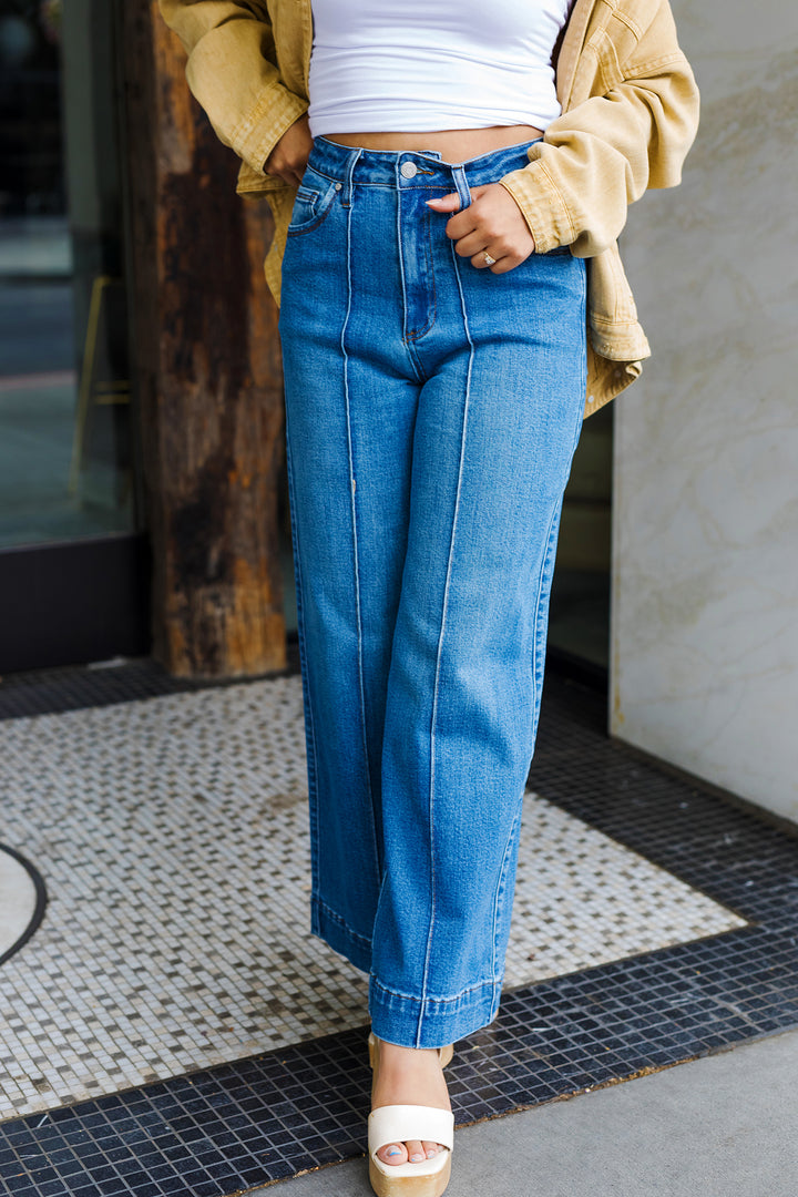 The Marlow Stretch High Rise Pin Tuck Wide Leg Jeans