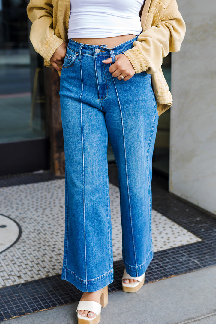 The Marlow Stretch High Rise Pin Tuck Wide Leg Jeans