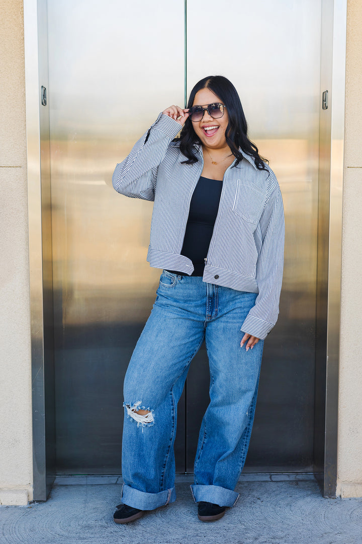 The On My Way Striped Denim Oversized Jacket