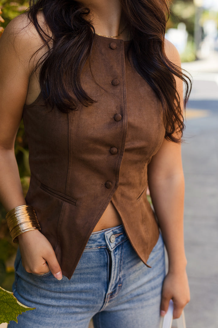 The Chicago Heat Suede Button Front Vest Top