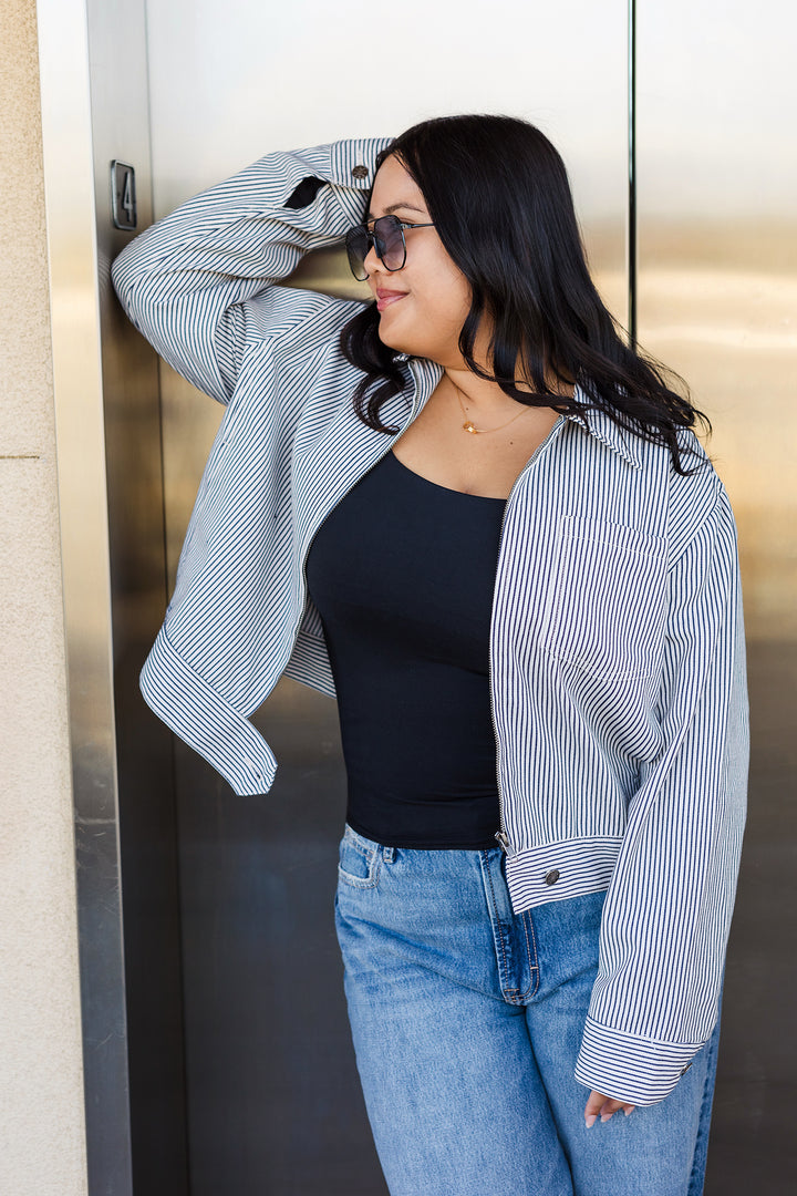 The On My Way Striped Denim Oversized Jacket