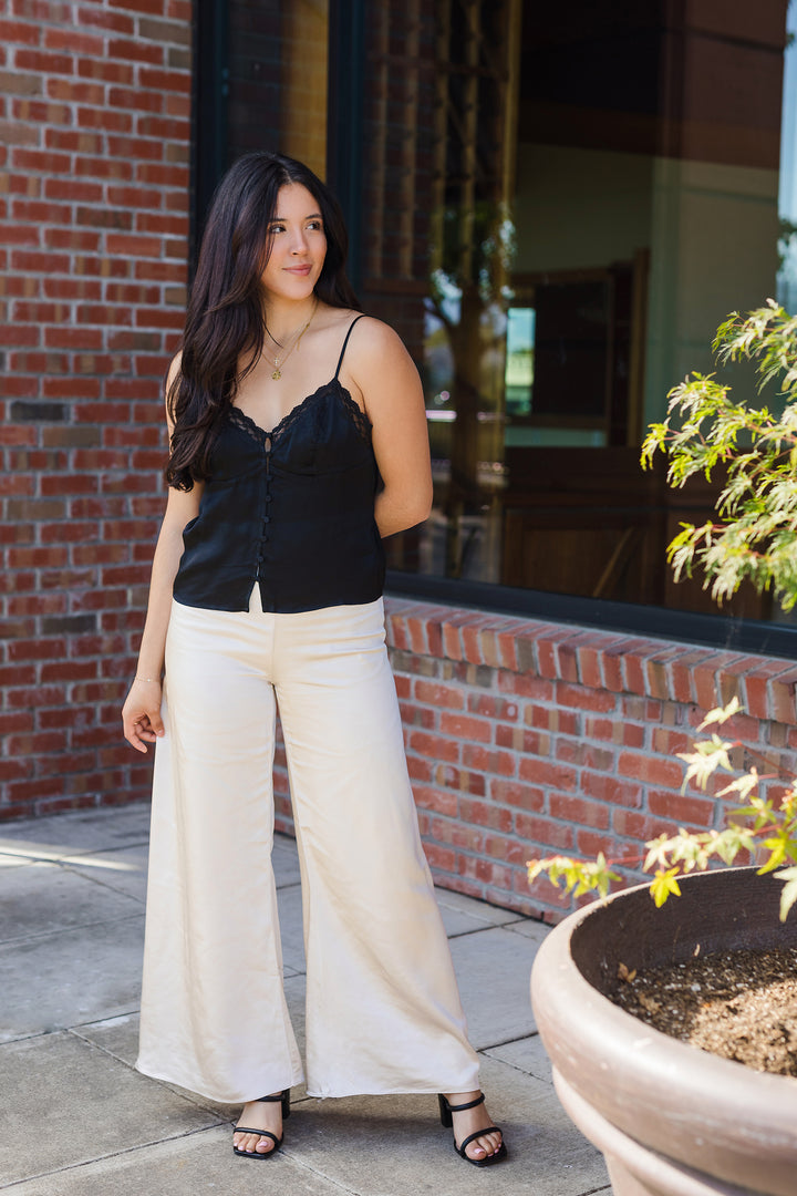 The Always The Moment Champagne Satin Wide Leg Pants