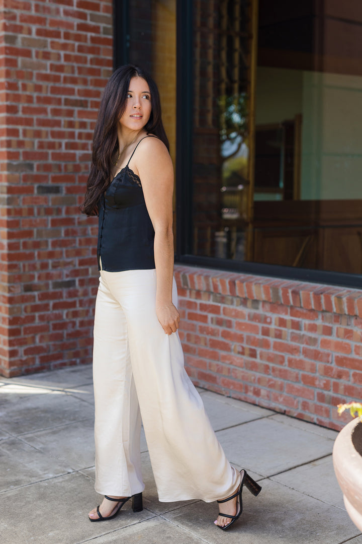 The Always The Moment Champagne Satin Wide Leg Pants