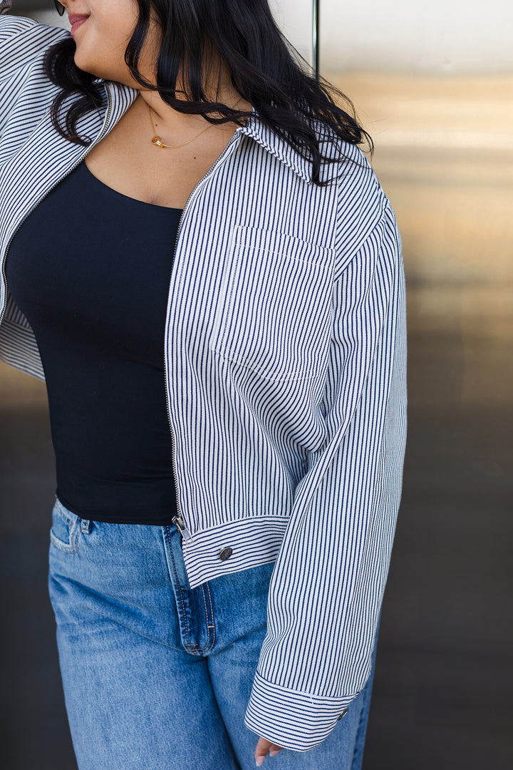 The On My Way Striped Denim Oversized Jacket