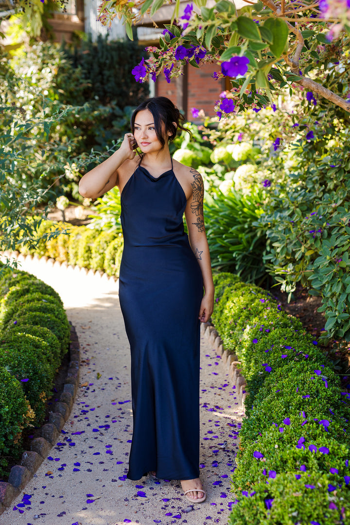 The Meet Me At Midnight Long Satin Dress