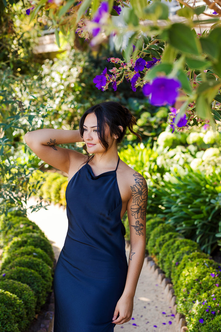 The Meet Me At Midnight Long Satin Dress