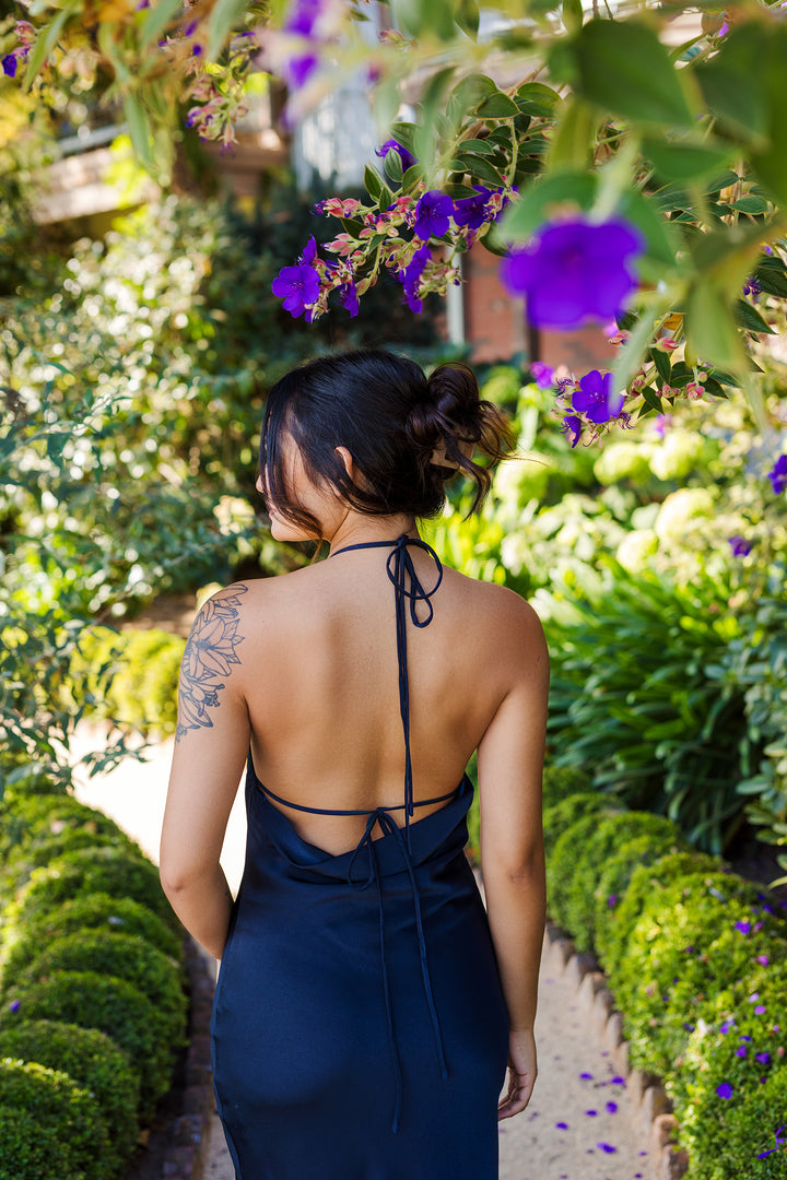 The Meet Me At Midnight Long Satin Dress