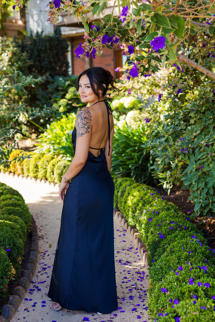 The Meet Me At Midnight Long Satin Dress