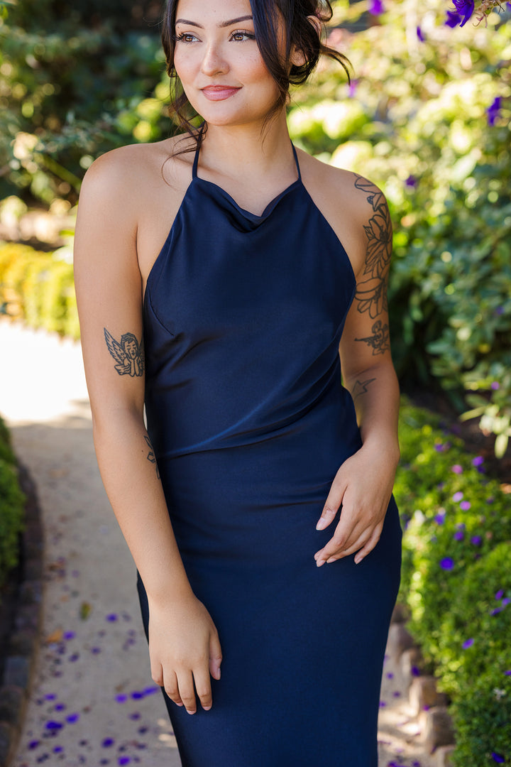 The Meet Me At Midnight Long Satin Dress