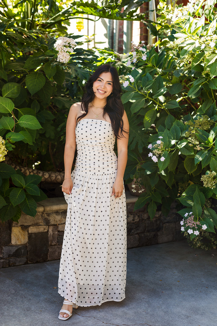 The All Eyes On You Polka Dot Drop Waist Maxi Dress