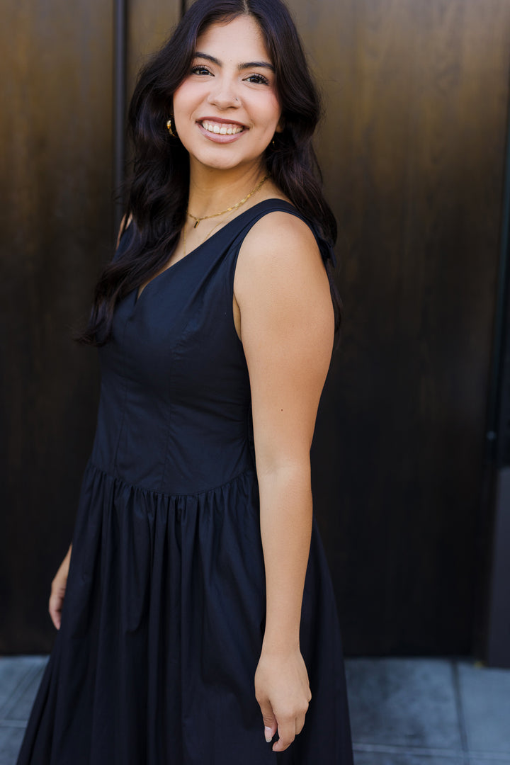 The On My Mind Black Bow Midi Dress