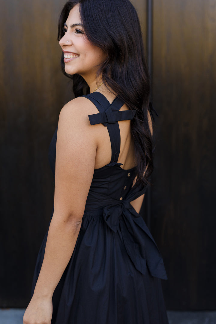 The On My Mind Black Bow Midi Dress