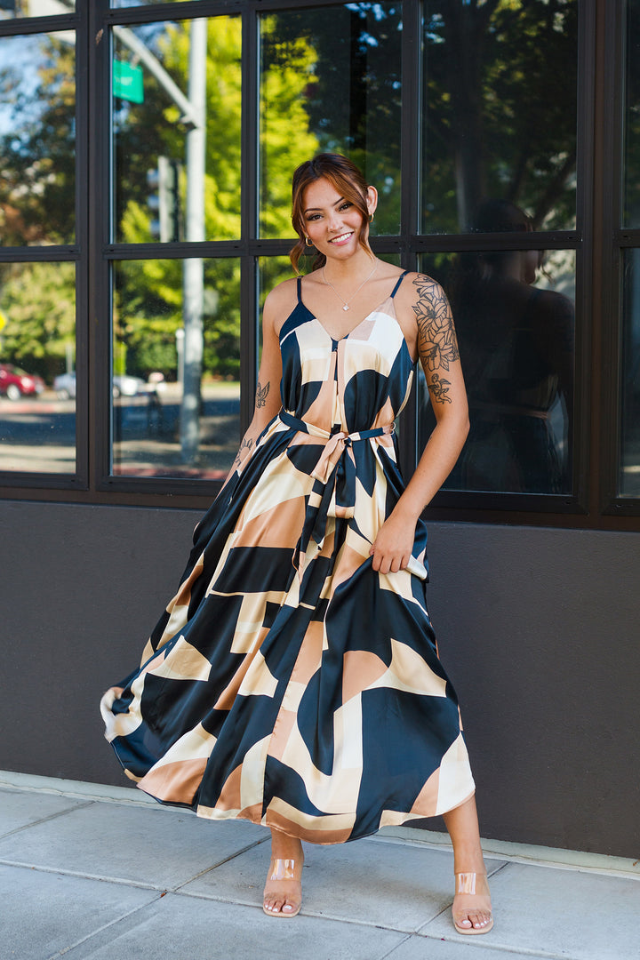 The Making Moves Patterned Flare Midi Dress
