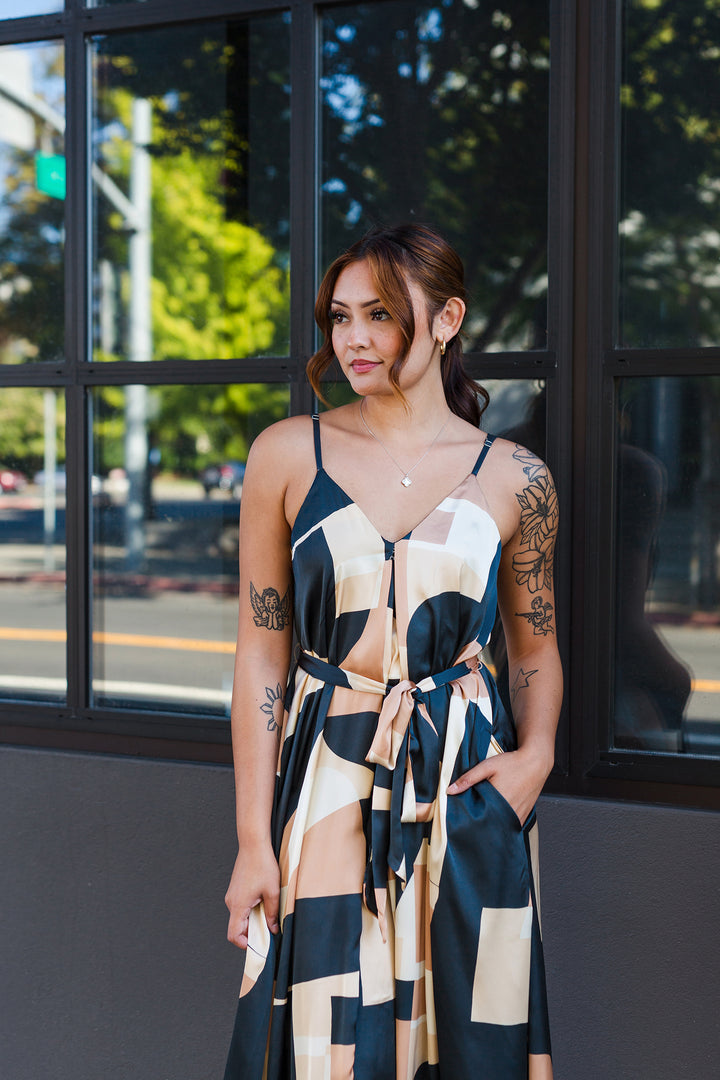 The Making Moves Patterned Flare Midi Dress